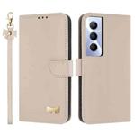 For Realme C65 4G Global Metal Bow Leather Phone Case with Hand Strap(Apricot)