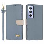 For Realme C65 4G Global Metal Bow Leather Phone Case with Hand Strap(Light Blue)