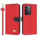 For Realme C75 4G Global / P3x Metal Bow Leather Phone Case with Hand Strap(Red)