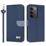 For Realme C75 4G Global / P3x Metal Bow Leather Phone Case with Hand Strap(Dark Blue)