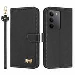 For Realme C75 4G Global / P3x Metal Bow Leather Phone Case with Hand Strap(Black)