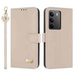 For Realme C75 4G Global / P3x Metal Bow Leather Phone Case with Hand Strap(Apricot)