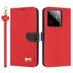 For Realme GT7 5G Metal Bow Leather Phone Case with Hand Strap(Red)