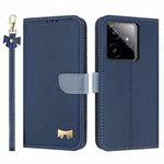 For Realme GT7 5G Metal Bow Leather Phone Case with Hand Strap(Dark Blue)