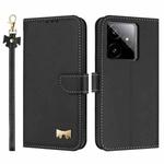 For Realme GT7 5G Metal Bow Leather Phone Case with Hand Strap(Black)