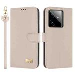 For Realme GT7 5G Metal Bow Leather Phone Case with Hand Strap(Apricot)