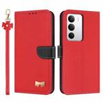 For Realme C71 4G Metal Bow Leather Phone Case with Hand Strap(Red)