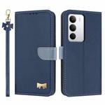 For Realme C71 4G Metal Bow Leather Phone Case with Hand Strap(Dark Blue)