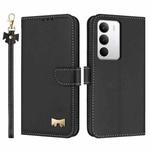 For Realme C71 4G Metal Bow Leather Phone Case with Hand Strap(Black)