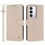 For Realme C71 4G Metal Bow Leather Phone Case with Hand Strap(Apricot)