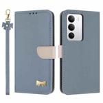 For Realme C71 4G Metal Bow Leather Phone Case with Hand Strap(Light Blue)
