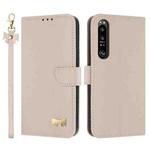 For Sony Xperia 1 IV Metal Bow Leather Phone Case with Hand Strap(Apricot)