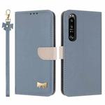 For Sony Xperia 1 IV Metal Bow Leather Phone Case with Hand Strap(Light Blue)