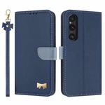 For Sony Xperia 1 V Metal Bow Leather Phone Case with Hand Strap(Dark Blue)
