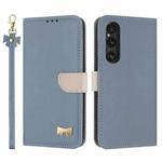 For Sony Xperia 1 V Metal Bow Leather Phone Case with Hand Strap(Light Blue)