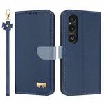 For Sony Xperia 1 VI Metal Bow Leather Phone Case with Hand Strap(Dark Blue)