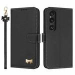For Sony Xperia 1 VI Metal Bow Leather Phone Case with Hand Strap(Black)