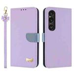 For Sony Xperia 1 VI Metal Bow Leather Phone Case with Hand Strap(Purple)
