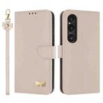 For Sony Xperia 1 VI Metal Bow Leather Phone Case with Hand Strap(Apricot)
