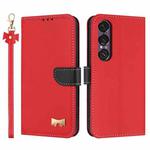 For Sony Xperia 1 VII Metal Bow Leather Phone Case with Hand Strap(Red)