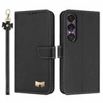 For Sony Xperia 1 VII Metal Bow Leather Phone Case with Hand Strap(Black)