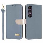 For Sony Xperia 1 VII Metal Bow Leather Phone Case with Hand Strap(Light Blue)