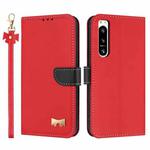For Sony Xperia 5 IV Metal Bow Leather Phone Case with Hand Strap(Red)