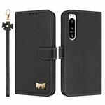 For Sony Xperia 5 IV Metal Bow Leather Phone Case with Hand Strap(Black)