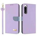 For Sony Xperia 5 IV Metal Bow Leather Phone Case with Hand Strap(Purple)