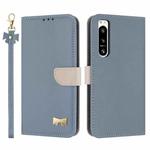 For Sony Xperia 5 IV Metal Bow Leather Phone Case with Hand Strap(Light Blue)