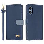 For Sony Xperia 5 V Metal Bow Leather Phone Case with Hand Strap(Dark Blue)