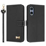 For Sony Xperia 5 V Metal Bow Leather Phone Case with Hand Strap(Black)