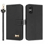 For Sony Xperia 5 VI Metal Bow Leather Phone Case with Hand Strap(Black)