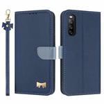 For Sony Xperia 10 V Metal Bow Leather Phone Case with Hand Strap(Dark Blue)