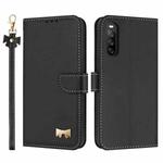 For Sony Xperia 10 V Metal Bow Leather Phone Case with Hand Strap(Black)