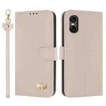 For Sony Xperia 10 VI Metal Bow Leather Phone Case with Hand Strap(Apricot)