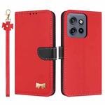 For Motorola Edge 50 Neo 5G Metal Bow Leather Phone Case with Hand Strap(Red)