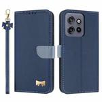 For Motorola Edge 50 Neo 5G Metal Bow Leather Phone Case with Hand Strap(Dark Blue)