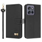 For Motorola Edge 50 Neo 5G Metal Bow Leather Phone Case with Hand Strap(Black)