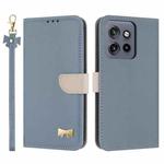 For Motorola Edge 50 Neo 5G Metal Bow Leather Phone Case with Hand Strap(Light Blue)