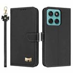 For Motorola Edge 60 / 60 Fusion Metal Bow Leather Phone Case with Hand Strap(Black)