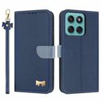 For Motorola Edge 60 Pro Metal Bow Leather Phone Case with Hand Strap(Dark Blue)