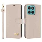 For Motorola Edge 60 Pro Metal Bow Leather Phone Case with Hand Strap(Apricot)