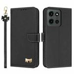 For Motorola Moto G 5G 2025 Metal Bow Leather Phone Case with Hand Strap(Black)