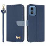 For Motorola Moto G Play 2024 Metal Bow Leather Phone Case with Hand Strap(Dark Blue)