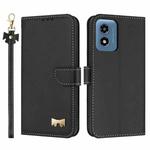 For Motorola Moto G Play 2024 Metal Bow Leather Phone Case with Hand Strap(Black)