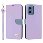 For Motorola Moto G Play 2024 Metal Bow Leather Phone Case with Hand Strap(Purple)