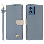 For Motorola Moto G Play 2024 Metal Bow Leather Phone Case with Hand Strap(Light Blue)