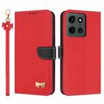 For Motorola Moto G Power 2025 Metal Bow Leather Phone Case with Hand Strap(Red)