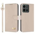 For Motorola Moto G Power 2025 Metal Bow Leather Phone Case with Hand Strap(Apricot)